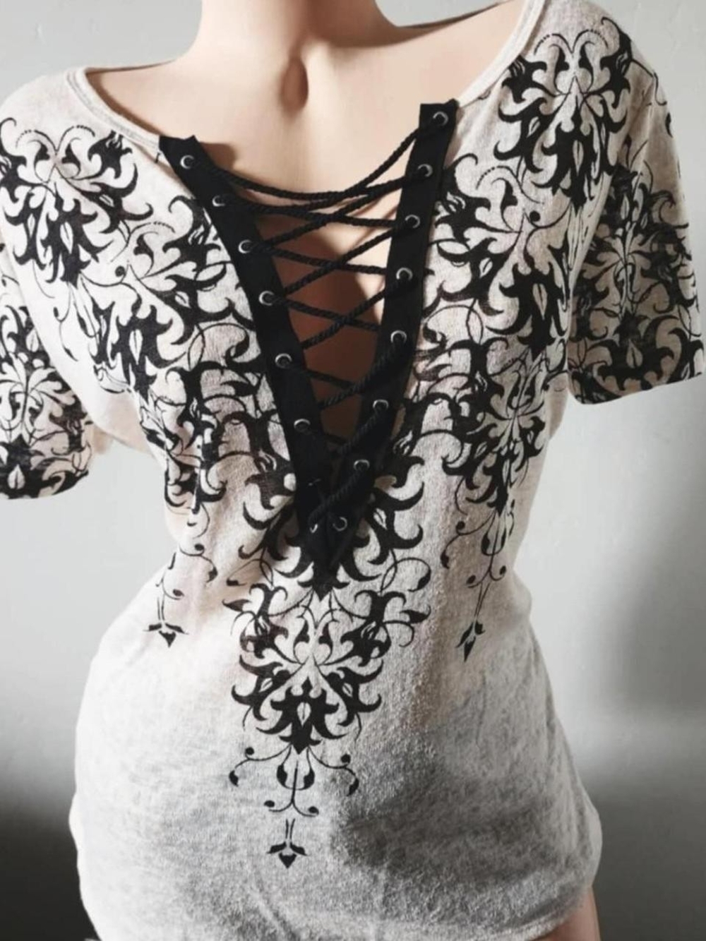 2000s y2k Vocal USA lace up shirt Oversized M/L